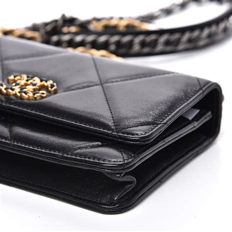 chanel goatskin quilted 19 wallet on chain woc black|Chanel wallet on chain price.